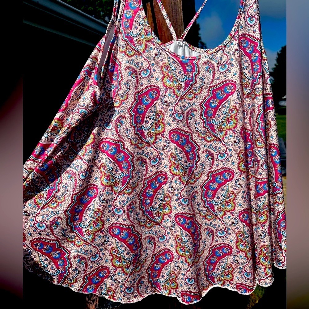 💙Fun Light weight boho wide flowing tank Tag 3XL oversized ~ comfy & straps 👀